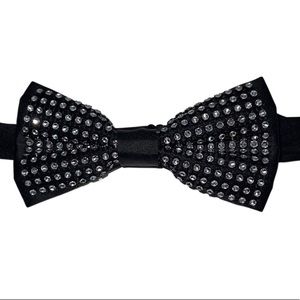 Satin Black and Rhinestone Adjustable Bow Tie